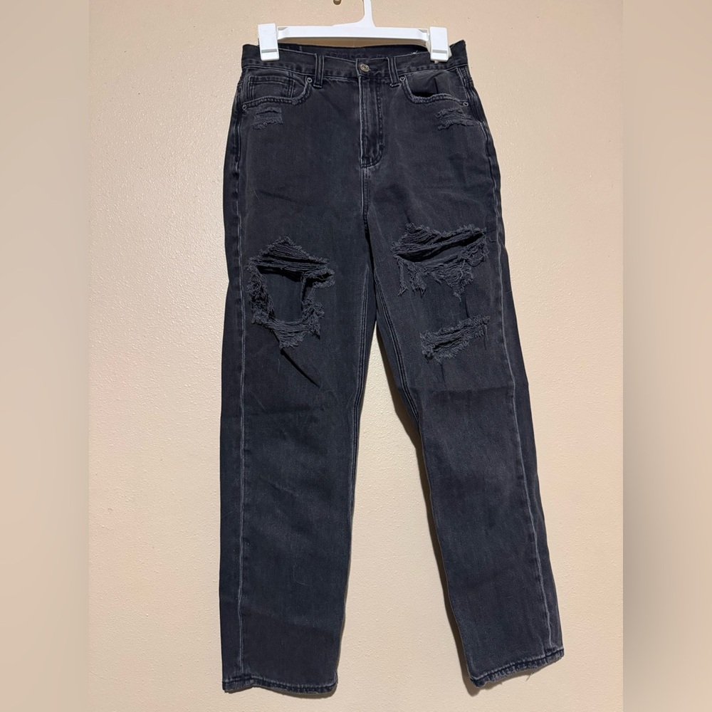 American Eagle Outfitters Black Distressed Straight Leg Jeans